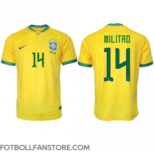 Brasilien Eder Militao #14 Hemma matchtröja VM 2022 Kortärmad Billigt